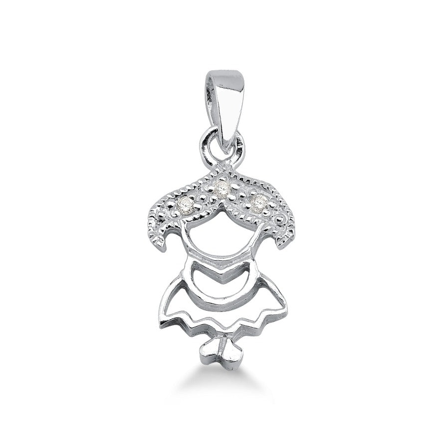PINGENTE DE PRATA MENINA CABELO CRAVEJADO COM ZIRCÔNIAS SITLL