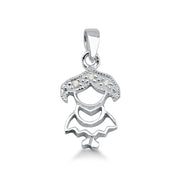 PINGENTE DE PRATA MENINA CABELO CRAVEJADO COM ZIRCÔNIAS SITLL