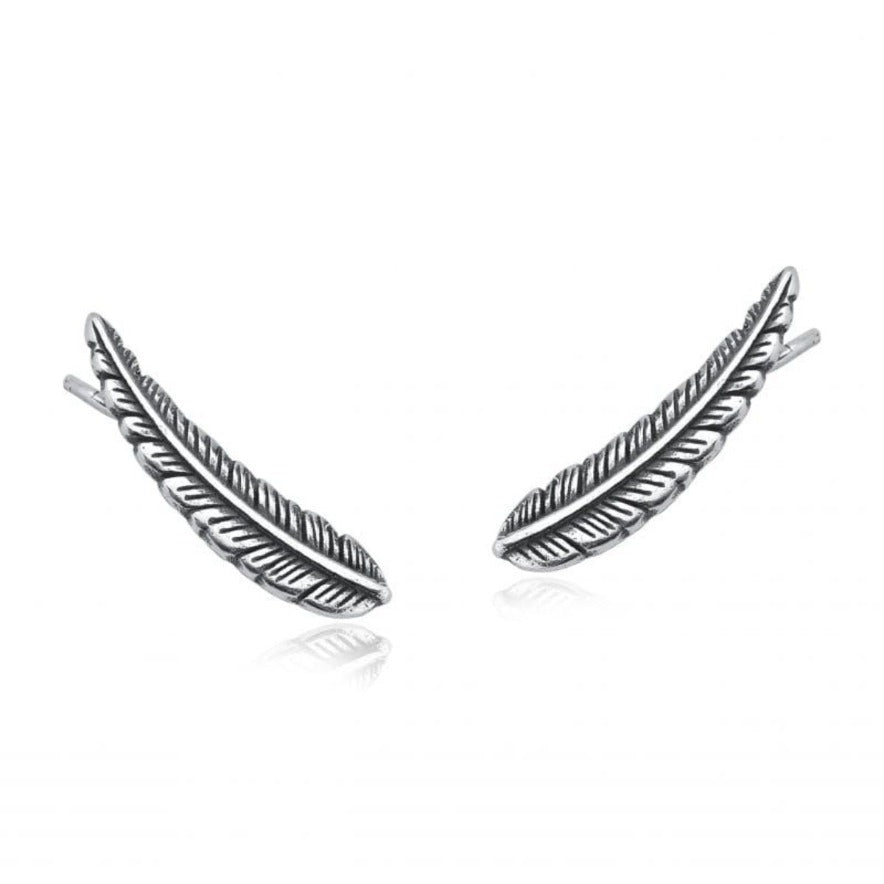 BRINCO EAR CUFF PENA EM PRATA ENVELHECIDA