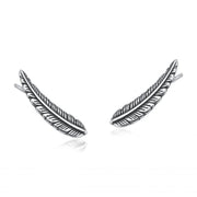 BRINCO EAR CUFF PENA EM PRATA ENVELHECIDA